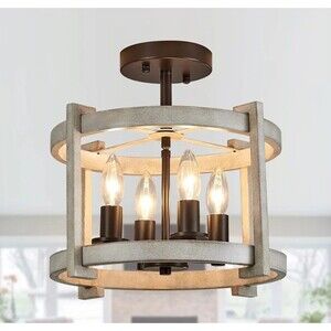 4-Lights Retro Semi Flush Mount Ceiling Light Fixtures Rustic Vintage Antique UL